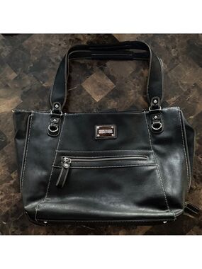 Kenneth Cole Large 13x18 Black Tote with Silver Accents. Zippers on sides.